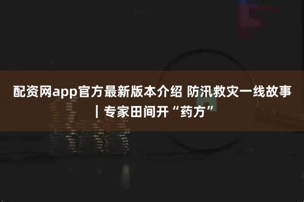 配资网app官方最新版本介绍 防汛救灾一线故事｜专家田间开“药方”